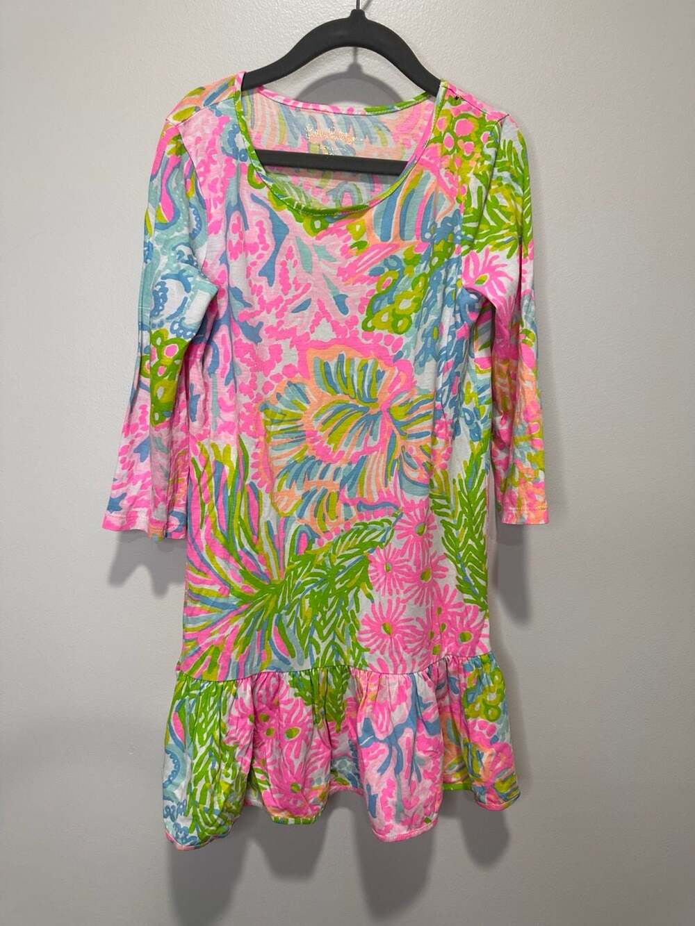 Lilly Pulitzer Girls Floral Print Ruffle Hem Dress Size M (6-7)